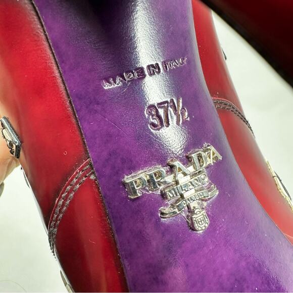 Prada Spazzolato Floral Studded Platform Lace Up Heels Womens Size EU 37.5 - Picture 12 of 13